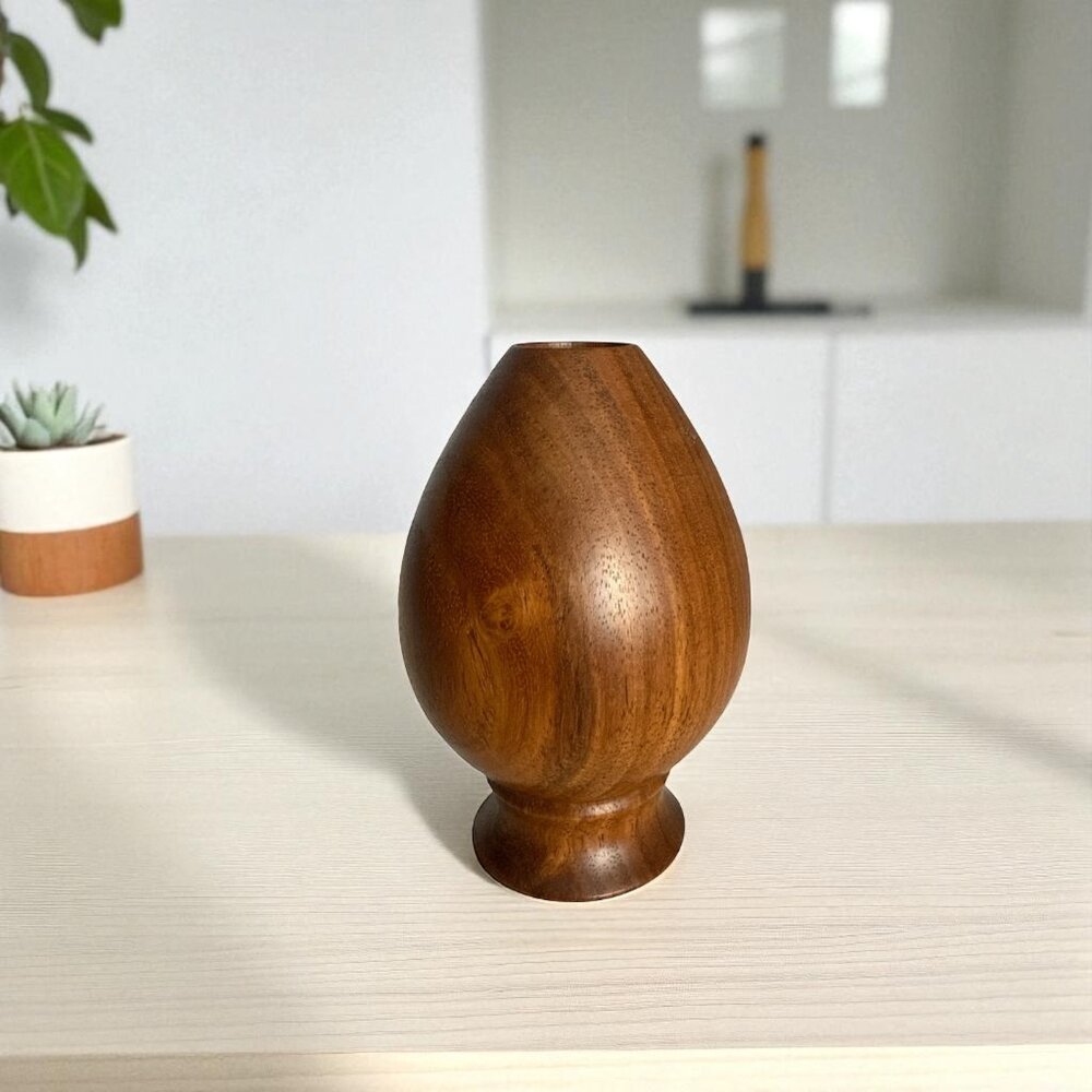 Victor Baslev Signed Hand Turned Rosewood Vase Mid Century 5.5”